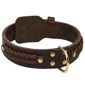 Stylishly decorated with braids Cane Corso leather collar