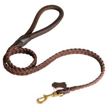 Leather dog leash braided by hand