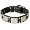 Designer Leather Dog Collar With Vintage Nickel Plates and Pyramids