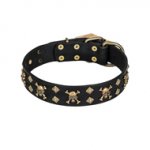 'Jolly Rojer' FDT Artisan Cane Corso Leather Dog Collar with Pirate Skulls and Studs - 1 1/2 inch (40 mm) wide