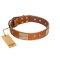 "Ancient Treasures" FDT Artisan Tan Leather Cane Corso Collar with Antiqued Plates and Studs