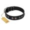 "Silver Medallions" Mod FDT Artisan Black Leather Cane Corso Collar with Round Plates