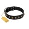 "Inky Prettification" FDT Artisan Black Leather Cane Corso Collar with One Row of Studs