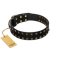 "Star Way" FDT Artisan Black Leather Cane Corso Collar with Bronze-like and Silver-like Star Studs