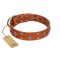 "Tawny Beauty" FDT Artisan Tan Leather Cane Corso Collar Adorned with Stars and Tiny Squares