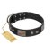 "Square Stars" Modern FDT Artisan Black Leather Cane Corso Collar with Square Plates and Studs