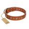 "Gorgeous Roundie" FDT Artisan Tan Leather Cane Corso Collar with Chrome-plated Circles