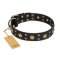 "Cosmic Glow" FDT Artisan Black Leather Cane Corso Collar with Brass-Plated Studs