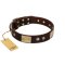 "Middle Age" FDT Artisan Brown Leather Cane Corso Collar with Old Bronze-Plated Engraved Flowers and Large Plates