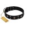 "Snappy Dresser" FDT Artisan Black Leather Cane Corso Collar Adorned with Stars and Tiny Squares