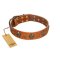 "Rockstar" FDT Artisan Tan Leather Cane Corso Collar with Engraved Studs and Medallions