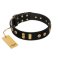 "Rare Dog" FDT Artisan Black Leather Cane Corso Collar with Old Bronze-like Dotted Studs and Tiles