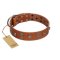 "Road Rider" FDT Artisan Tan Leather Cane Corso Collar with Old Silver-like Skulls and Medallions