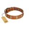 "Venus Breath" FDT Artisan Tan Leather Cane Corso Collar with Vintage Looking Oval and Round Studs