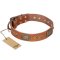 "Catchy Look" FDT Artisan Decorated Tan Leather Cane Corso Collar