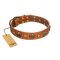 "Call of Feat" FDT Artisan Tan Leather Cane Corso Collar with Old Bronze-like Studs and Oval Brooches