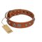 "Era Infinitum" FDT Artisan Tan Leather Cane Corso Collar Adorned with Chrome-plated Circles