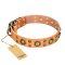 'Sophisticated Glamour' FDT Artisan Tan Leather Cane Corso Collar with Fancy Old-bronze Plated Decorations