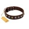 "Gape Buster" FDT Artisan Brown Leather Cane Corso Collar with One Row of Studs