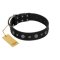 "Mr. Elegance" Designer FDT Artisan Black Leather Cane Corso Collar with Silver-Like Studs