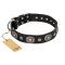 "Black Tie" FDT Artisan Leather Cane Corso Collar with Old Silver-like Decorations