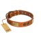 "Bronze Century" FDT Artisan Tan Leather Cane Corso Collar with Plates and Brooches with Cool Ornament