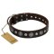 "Victory Ode" FDT Artisan Brown Leather Cane Corso Collar with Silver-like Plated Decorations