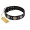 "Starry Sky" Trendy FDT Artisan Black Leather Cane Corso Collar with Large Brooches