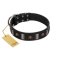 "Pirates' Symbol" Fashionable FDT Artisan Black Leather Cane Corso Collar with Silver-Like Plates and Gold-Like Skulls
