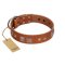 "Egyptian Gifts" Handmade FDT Artisan Tan Leather Cane Corso Collar with Chrome-plated Pyramids