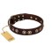 "Woofy Art" FDT Artisan Brown Leather Cane Corso Collar Adorned with Old Bronze-like Studs