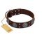 "Hypnotic Stones" FDT Artisan Brown Leather Cane Corso Collar with Chrome Plated Brooches and Square Studs