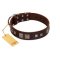"Object of Virtu" FDT Artisan Brown Leather Cane Corso Collar with Old Silver-like Square Studs and Pyramids