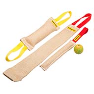 Small Set of Jute Bite Training Tugs with Handles for Cane Corso - Plus Rubber Ball as Extra Bonus