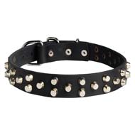Studded Leather Dog Collar with 3 Rows of Pyramids for Cane Corso
