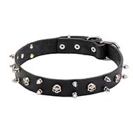 Leather Cane Corso Collar with Skulls and Spikes - 30 mm