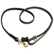 Stitched Leather Dog Leash with Floating Ring on Handle for Cane Corso Training