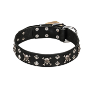 FDT Artisan 'Rock 'n' Roll Style' Leather Cane Corso Collar with Skulls, Bones and Studs 1 1/2 inch (40 mm) wide