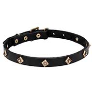 'Rhombi' Leather Cane Corso Collar with Brass Decoration