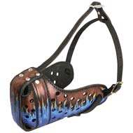 Exclusive "Blue Fire" Painted Leather Muzzle for Cane Corso