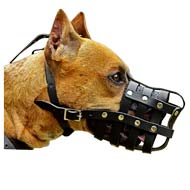 Practical Mesh Basket Leather Dog Muzzle for Pitbull Training/Walking
