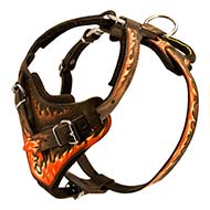 Hand Painted Fashionable Dog Harness "Fire Flames" for Cane Corso Breed