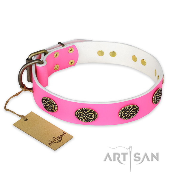 Significant natural genuine leather dog collar for handy use