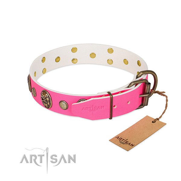 Reliable hardware on full grain natural leather dog collar for your pet