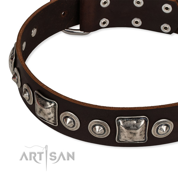 Soft natural genuine leather dog collar crafted for your handsome canine