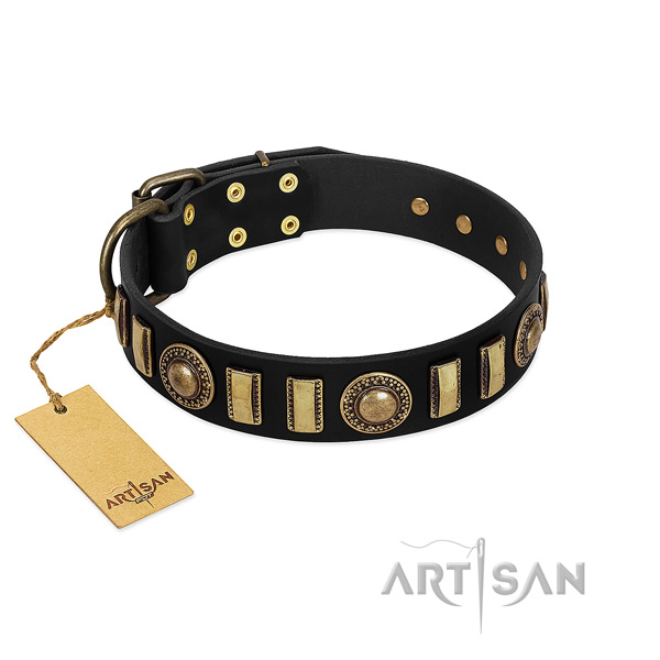 Flexible full grain leather dog collar with rust-proof hardware