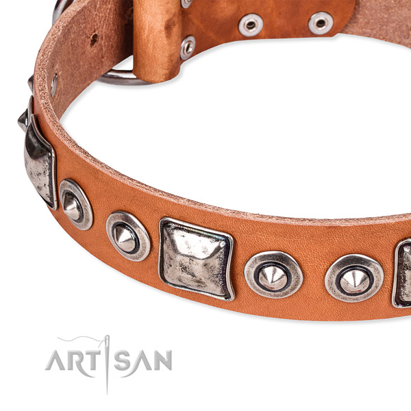 Reliable natural genuine leather dog collar handmade for your beautiful pet