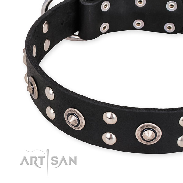 Full grain genuine leather collar with corrosion proof D-ring for your beautiful four-legged friend