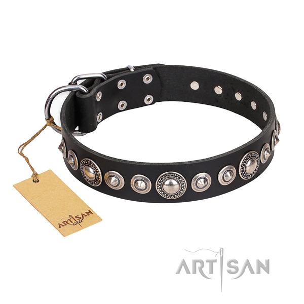 Full grain genuine leather dog collar made of soft to touch material with rust-proof hardware