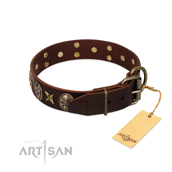 Reliable decorations on full grain genuine leather dog collar for your canine